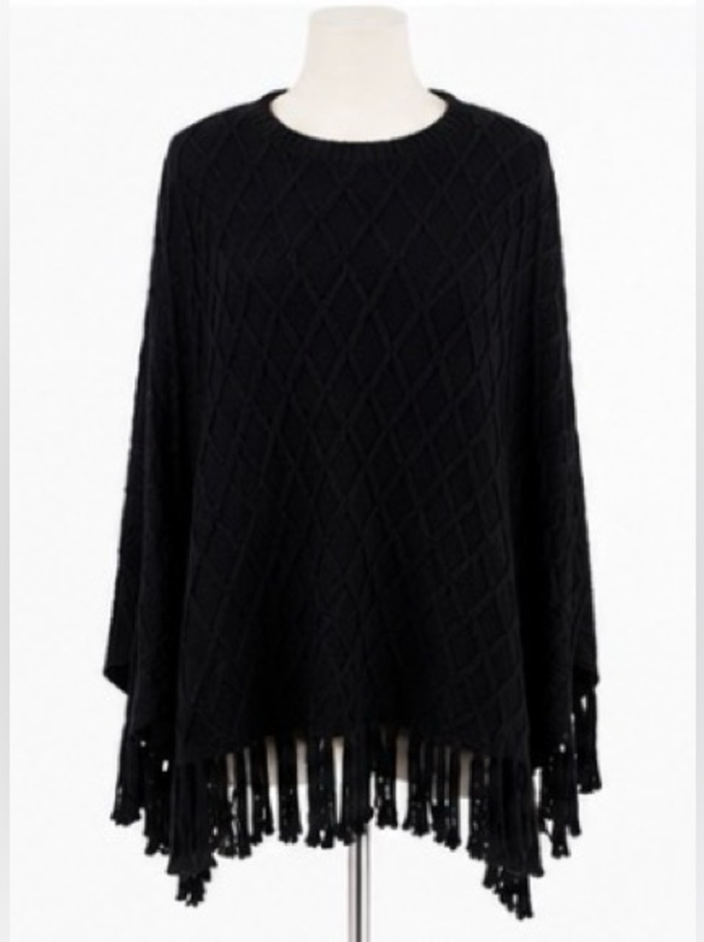 🆕 [A Ruby] Diamond Knit Black Poncho | Size 3/4 (M/L) | Soft Knit Layering Cape